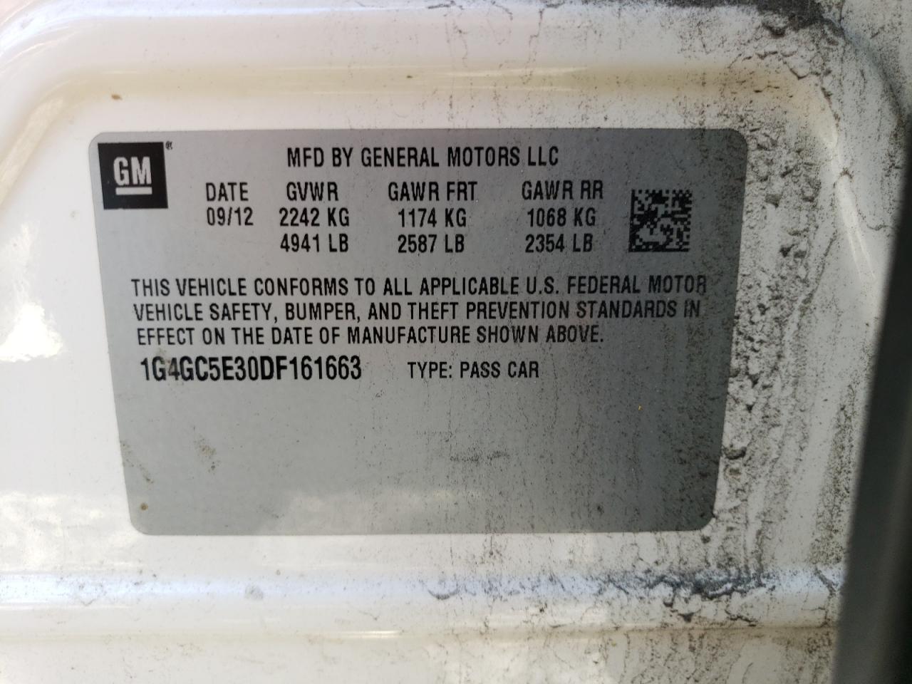 2013 Buick Lacrosse VIN: 1G4GC5E30DF161663 Lot: 63264904