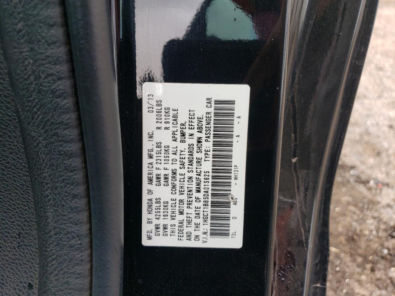 2013 Honda Accord Exl VIN: 1HGCT1B85DA015625 Lot: 61525874