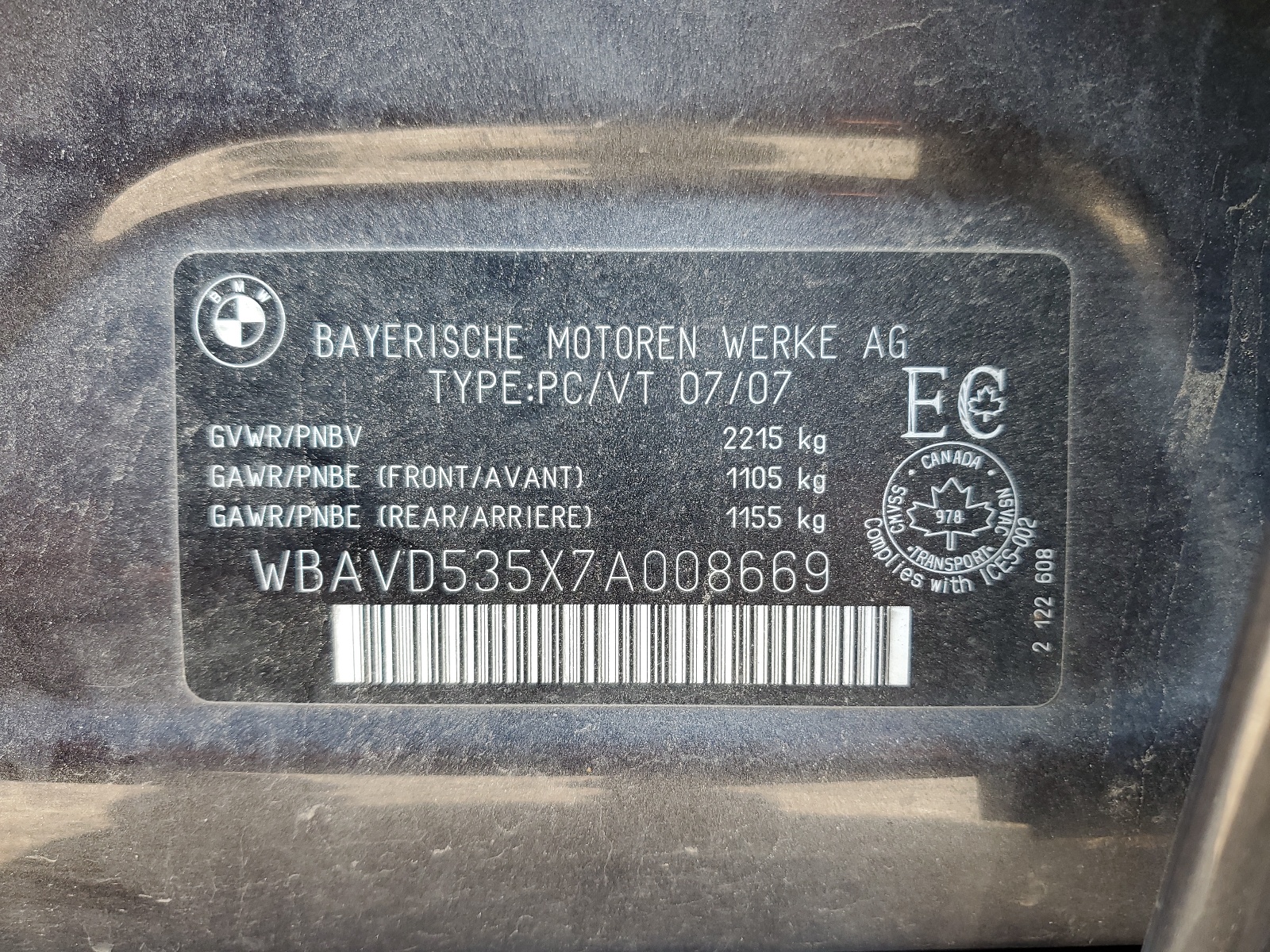 WBAVD535X7A008669 2007 BMW 335 Xi