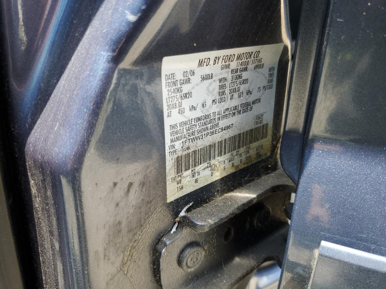 2006 Ford F350 Srw Super Duty VIN: 1FTWW31P36EC84967 Lot: 63438704