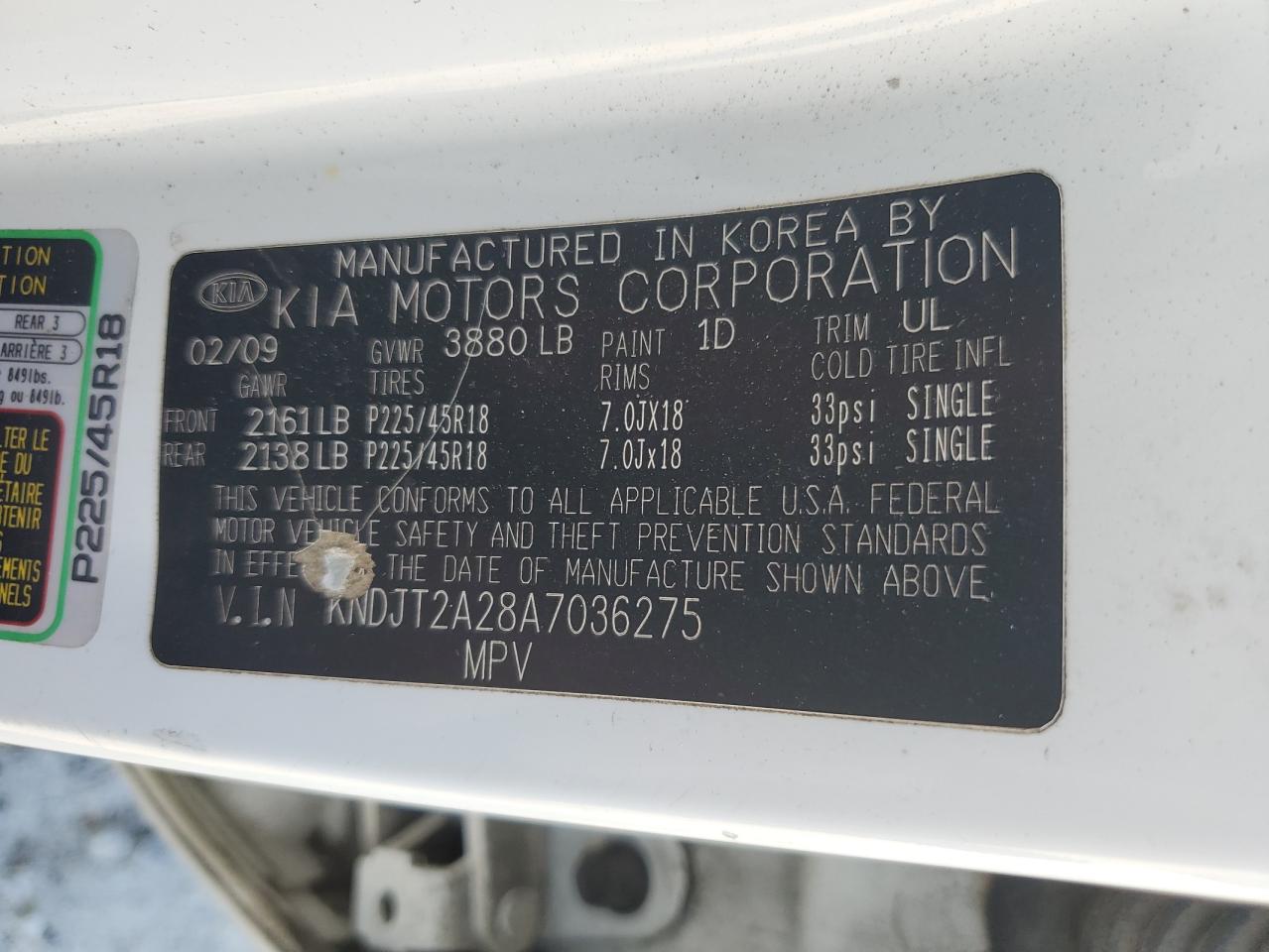 2010 Kia Soul + VIN: KNDJT2A28A7036275 Lot: 62846134