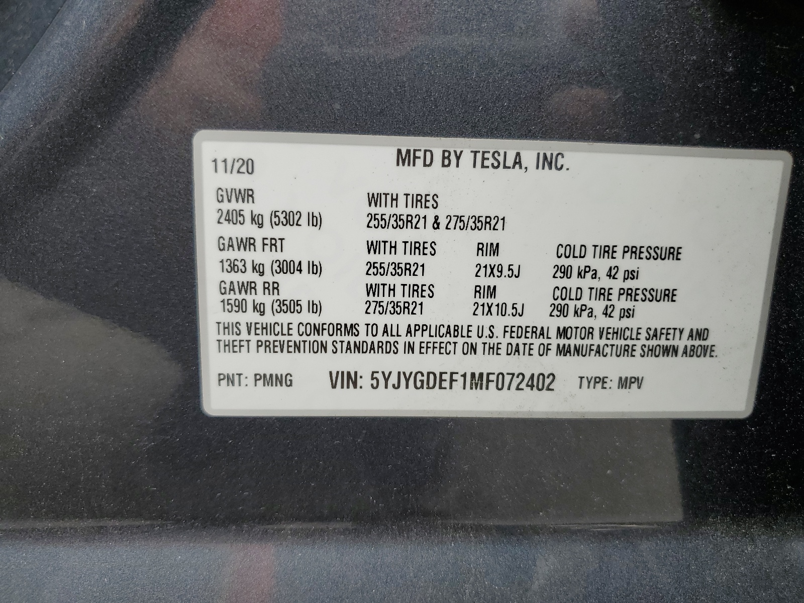 5YJYGDEF1MF072402 2021 Tesla Model Y