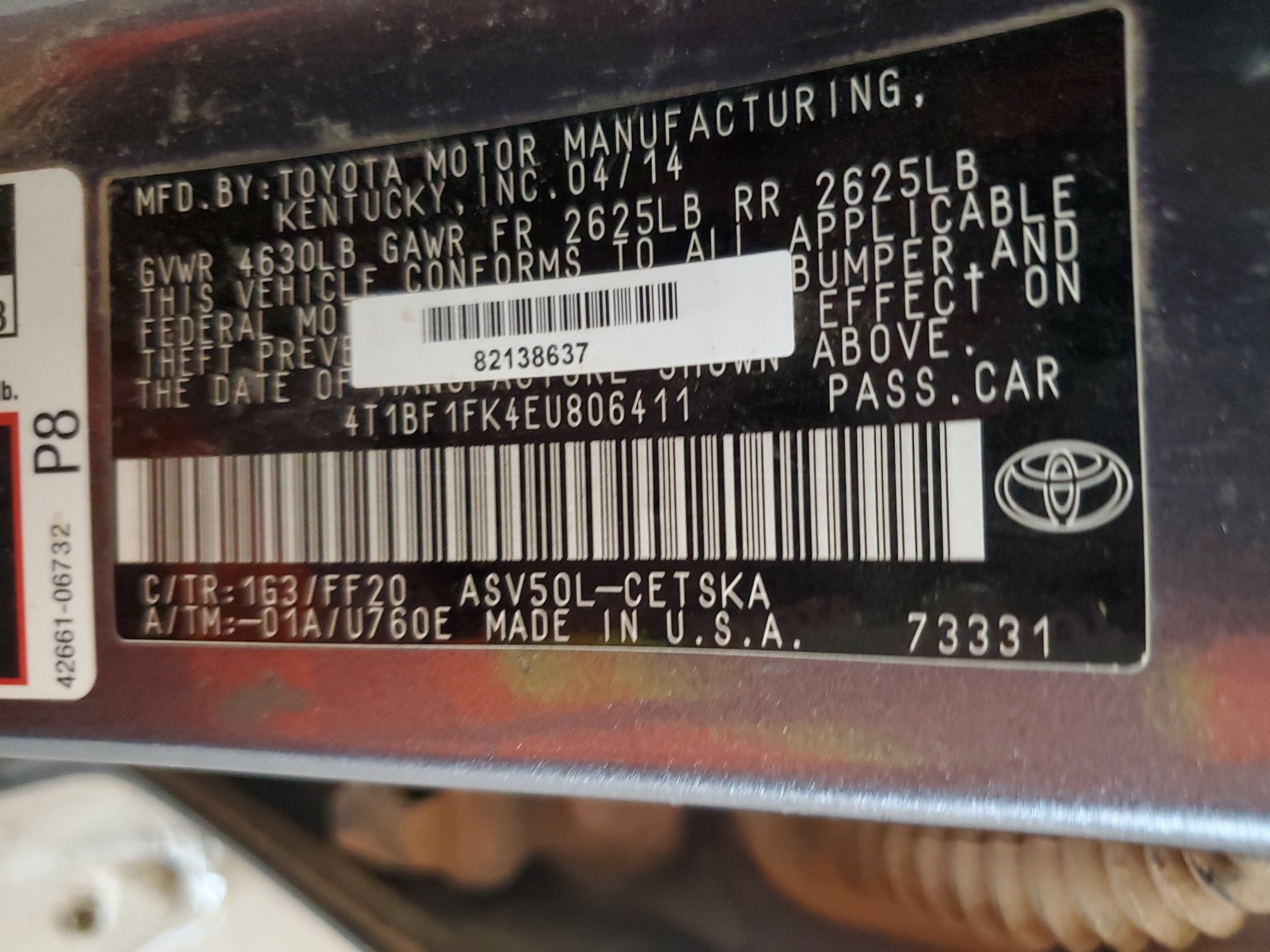 2014 Toyota Camry L vin: 4T1BF1FK4EU806411