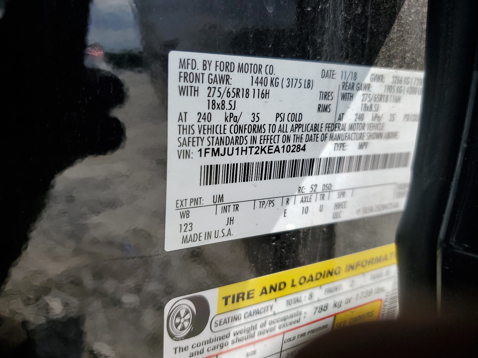 1FMJU1HT2KEA10284 2019 Ford Expedition Xlt