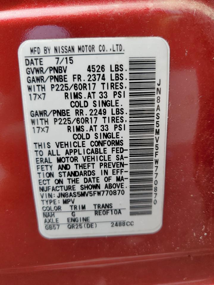 2015 Nissan Rogue Select S VIN: JN8AS5MV5FW770870 Lot: 61460074