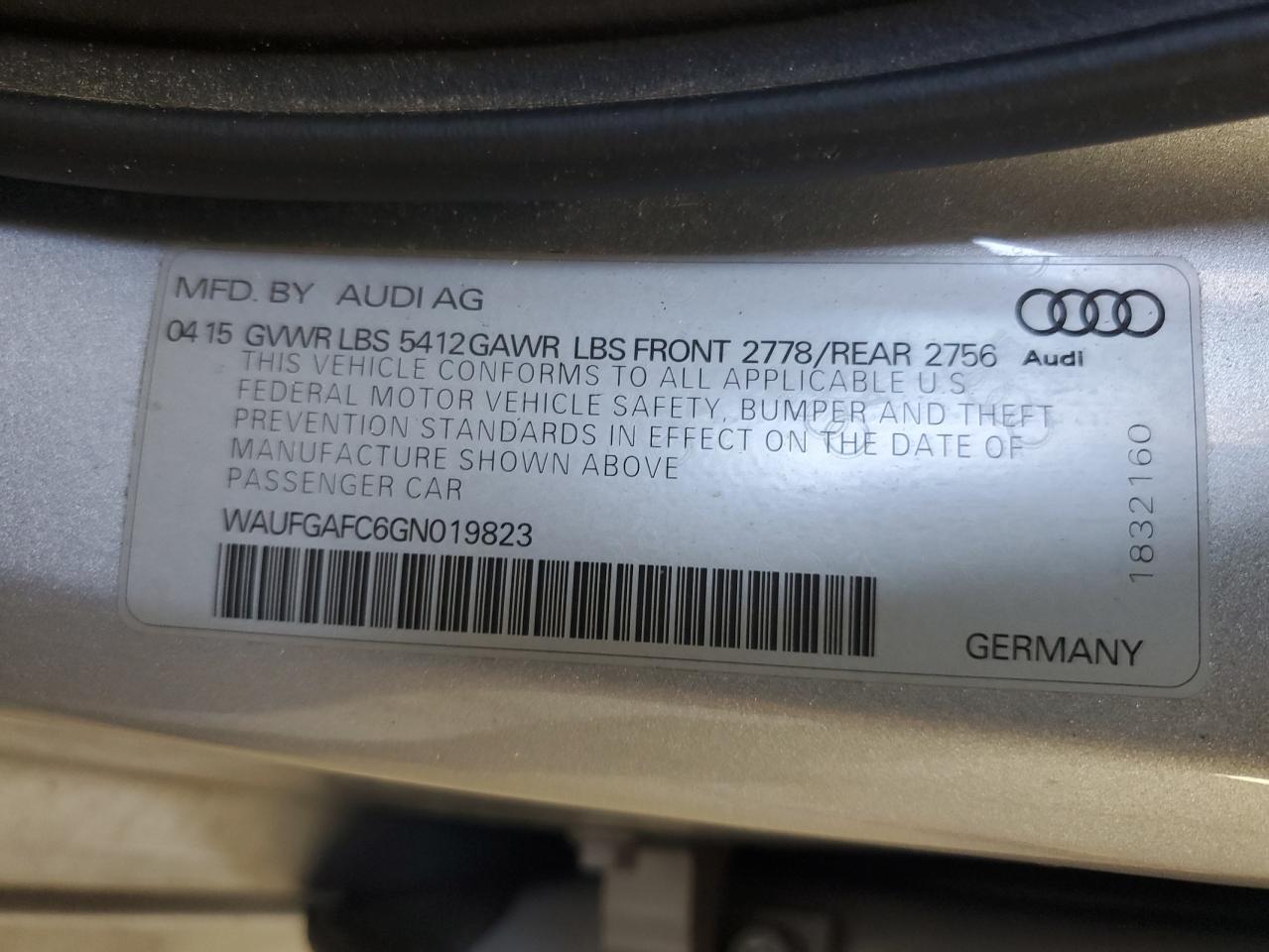 2016 Audi A6 Premium Plus VIN: WAUFGAFC6GN019823 Lot: 64544074