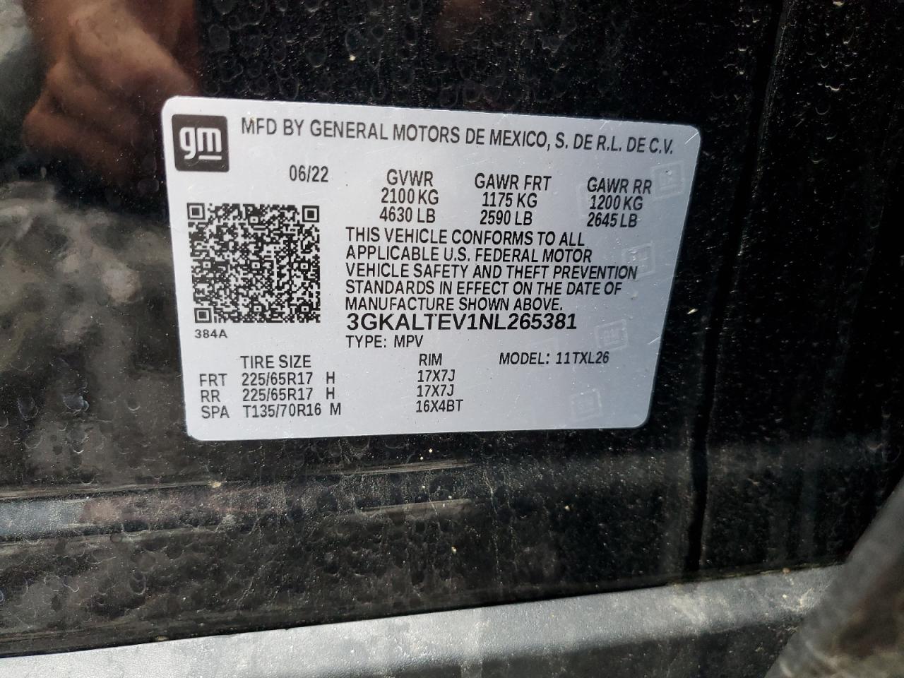 3GKALTEV1NL265381 2022 GMC Terrain Sle