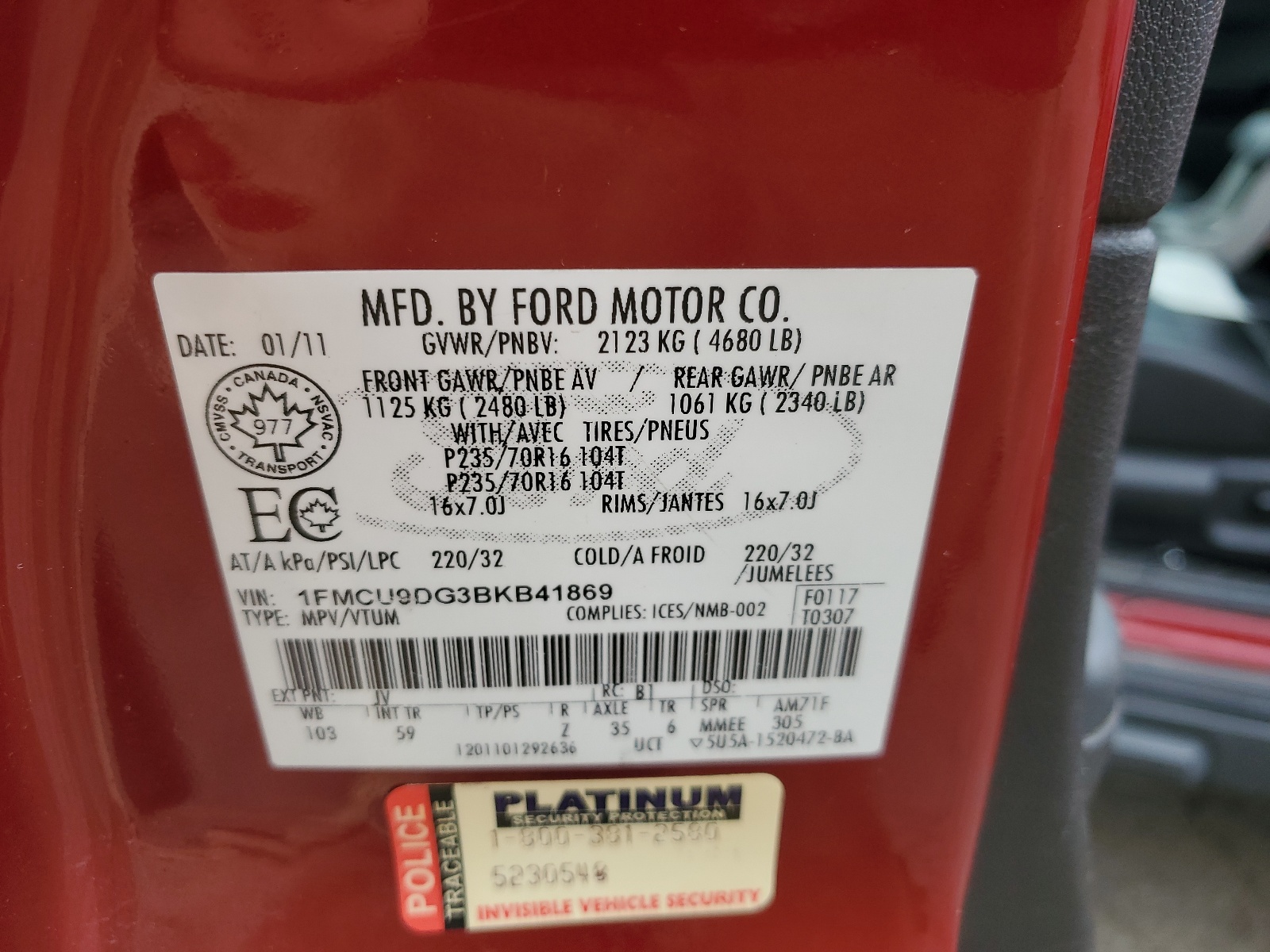 1FMCU9DG3BKB41869 2011 Ford Escape Xlt