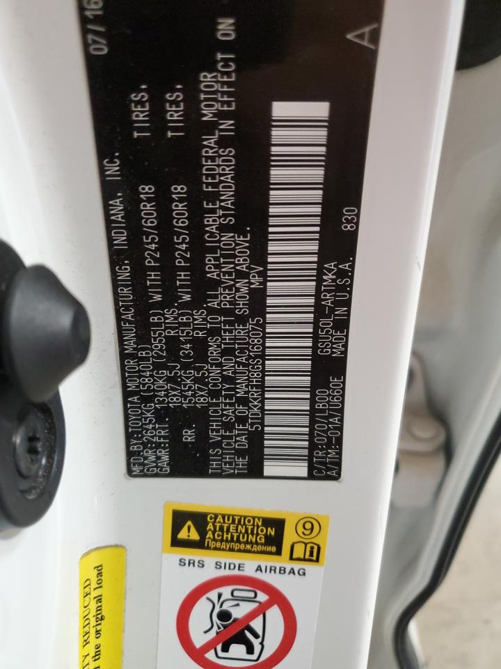 2016 Toyota Highlander Xle VIN: 5TDKKRFH8GS168075 Lot: 64755764