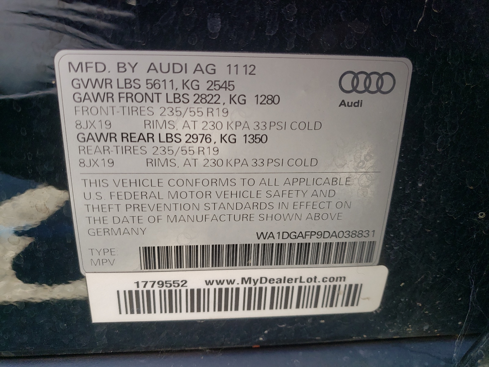 WA1DGAFP9DA038831 2013 Audi Q5 Premium Plus