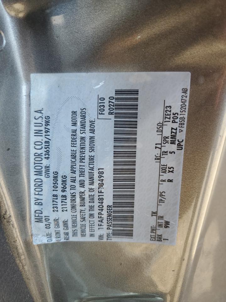 2001 Ford Mustang VIN: 1FAFP40481F184981 Lot: 61907054