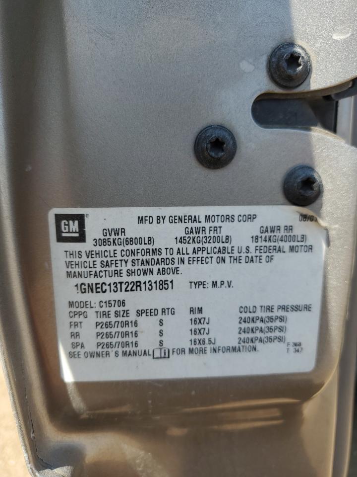 2002 Chevrolet Tahoe C1500 VIN: 1GNEC13T22R131851 Lot: 63857884