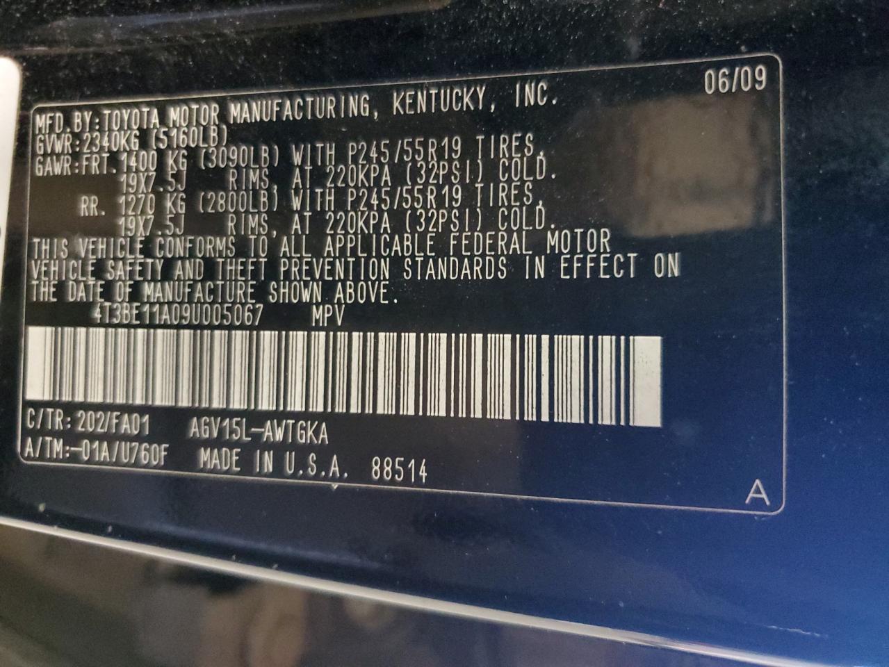 2009 Toyota Venza VIN: 4T3BE11A09U005067 Lot: 64707584