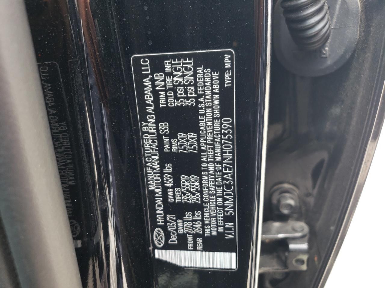 2022 Hyundai Tucson Sel VIN: 5NMJC3AE7NH075390 Lot: 63988764