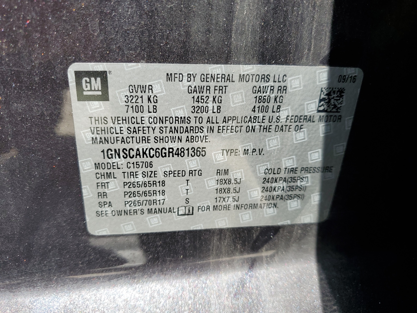 1GNSCAKC6GR481365 2016 Chevrolet Tahoe C1500 Ls