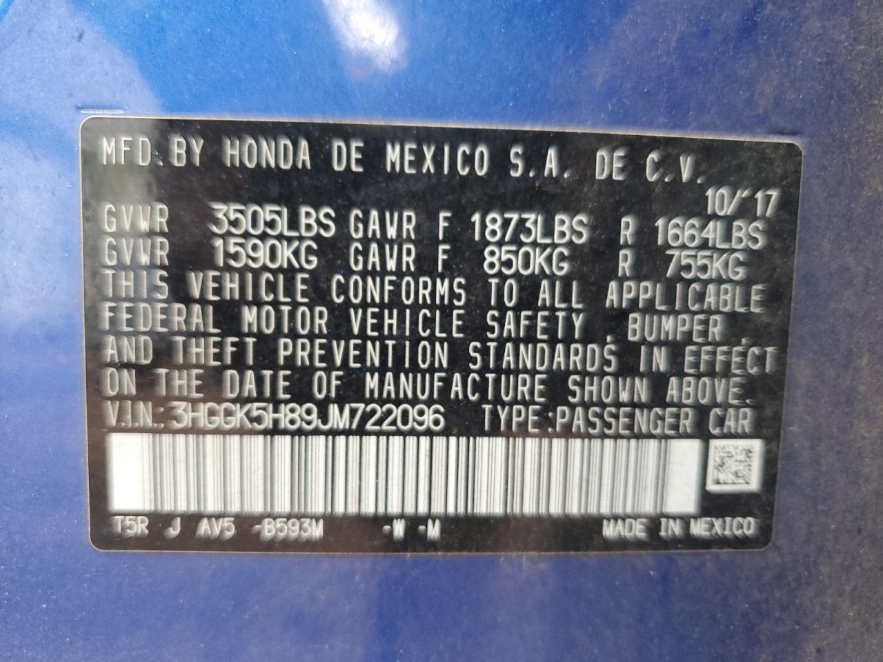 3HGGK5H89JM722096 2018 Honda Fit Ex