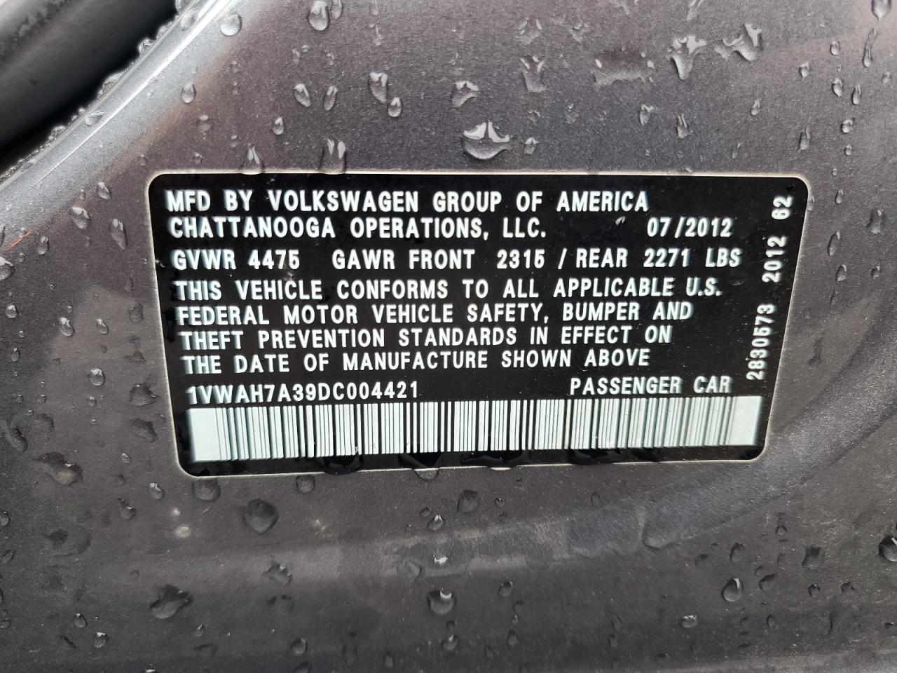 2013 Volkswagen Passat S VIN: 1VWAH7A39DC004421 Lot: 64146554