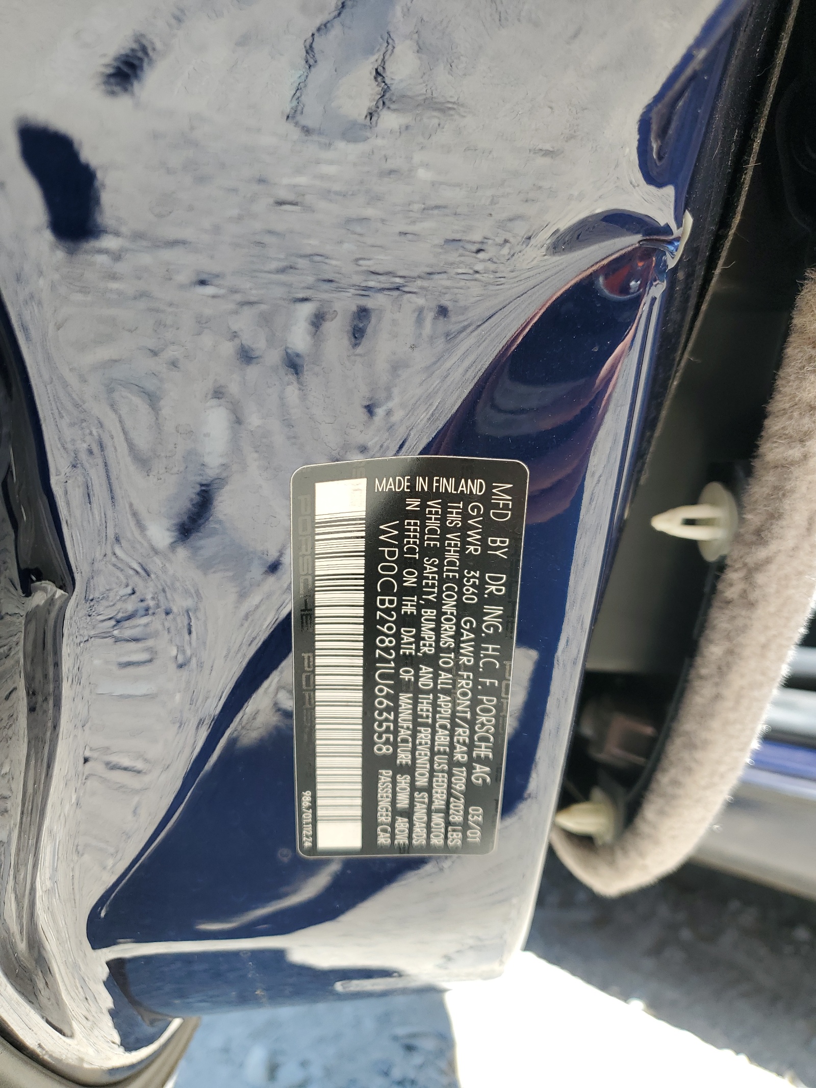 WP0CB29821U663558 2001 Porsche Boxster S