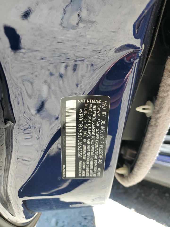 2001 Porsche Boxster S VIN: WP0CB29821U663558 Lot: 63345684