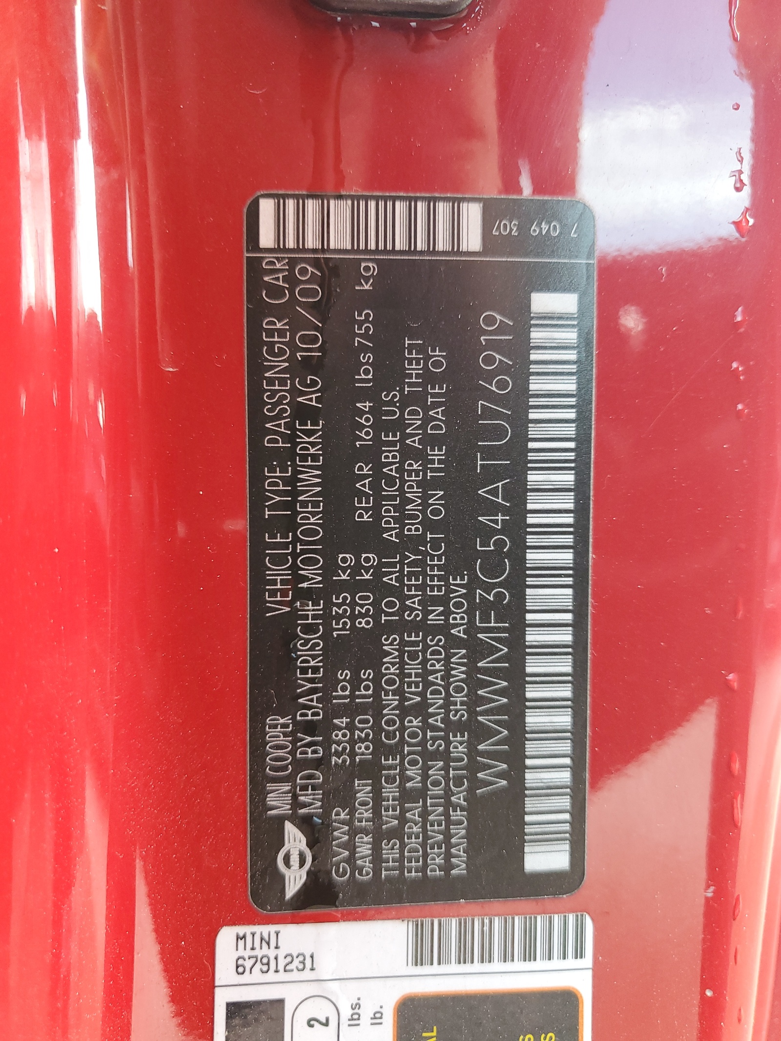 WMWMF3C54ATU76919 2010 Mini Cooper