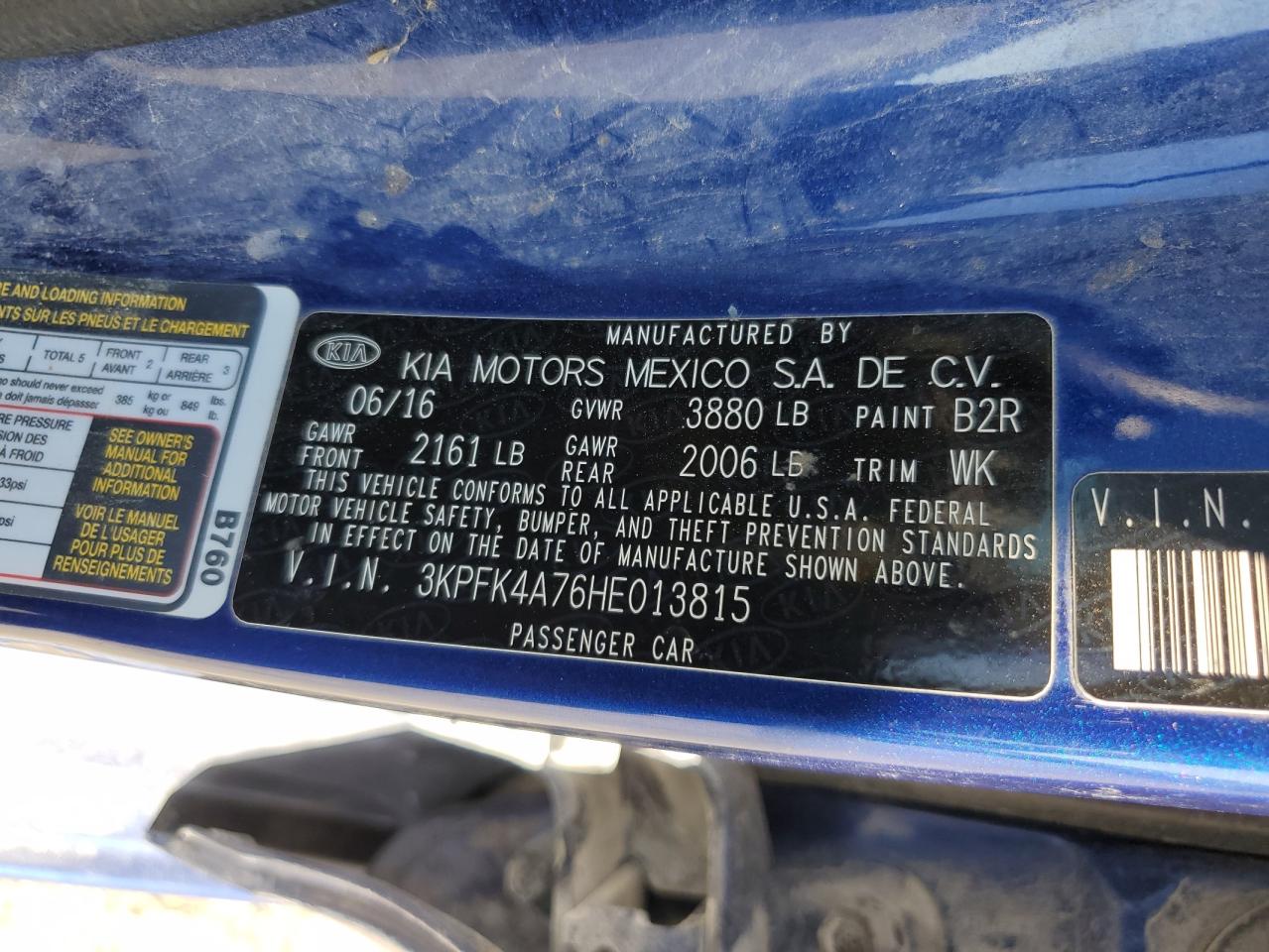 2017 Kia Forte Lx VIN: 3KPFK4A76HE013815 Lot: 64108424