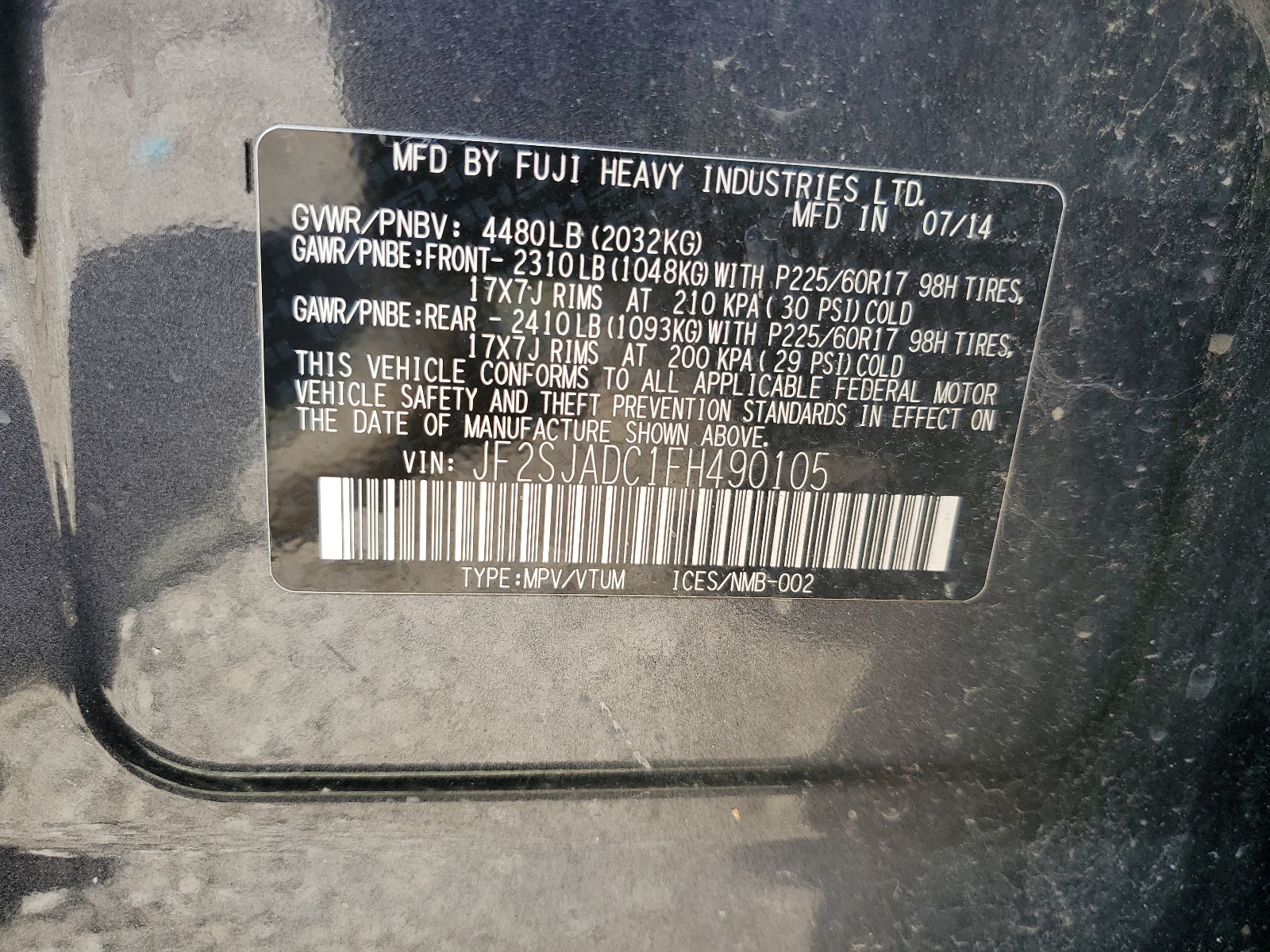 JF2SJADC1FH490105 2015 Subaru Forester 2.5I Premium