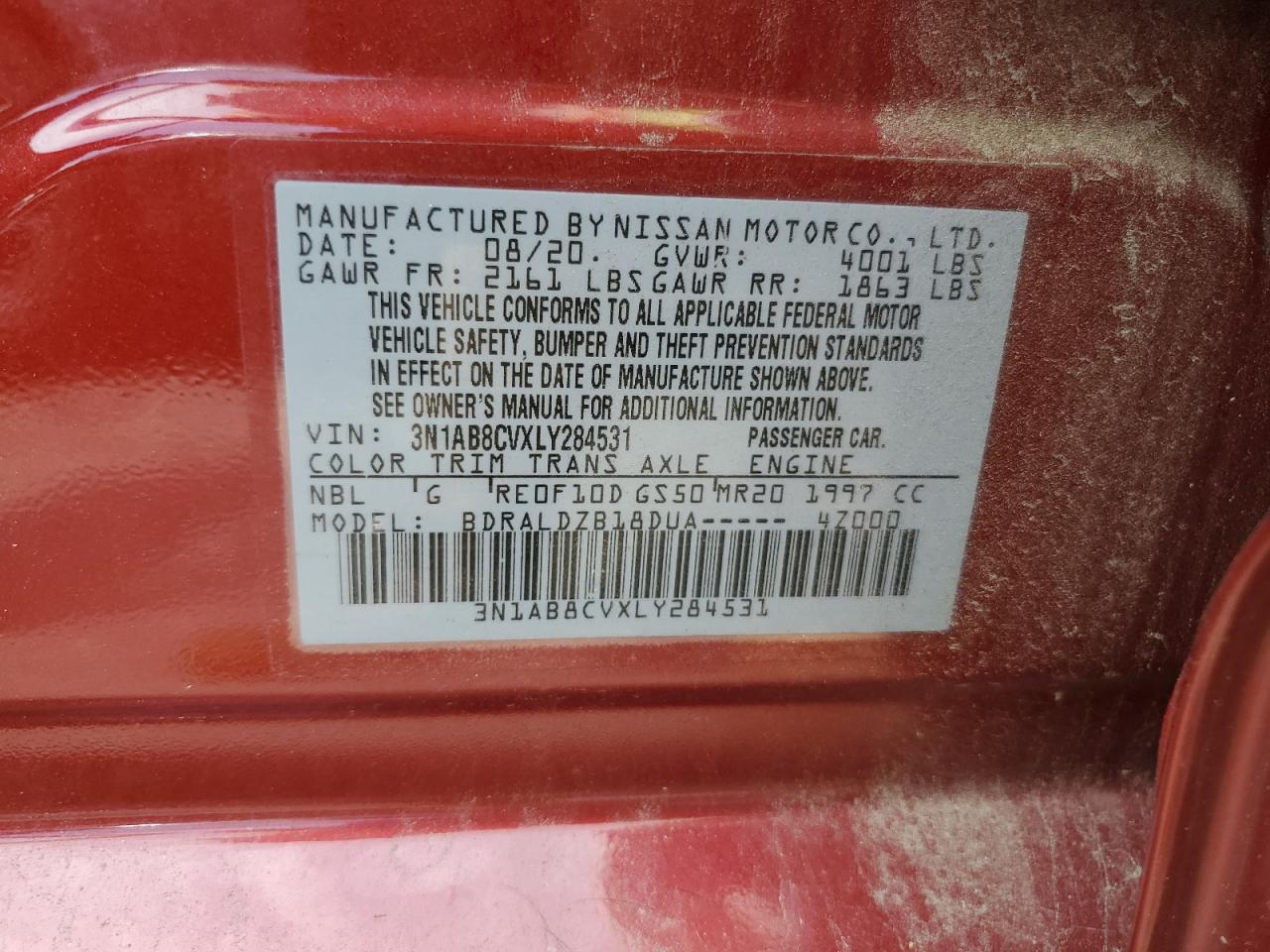 2020 Nissan Sentra Sv VIN: 3N1AB8CVXLY284531 Lot: 62274404