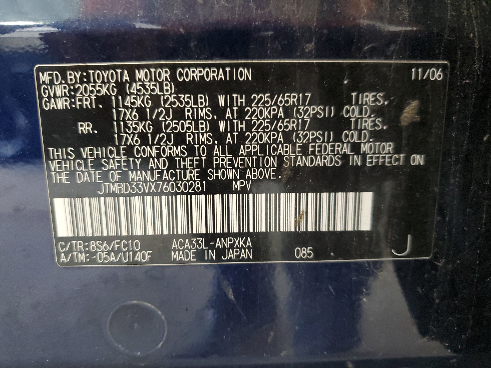 JTMBD33VX76030281 2007 Toyota Rav4