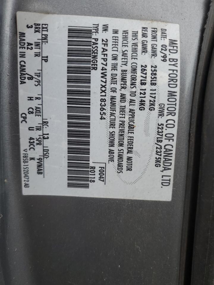 1999 Ford Crown Victoria Lx VIN: 2FAFP74W7XX183654 Lot: 64470884