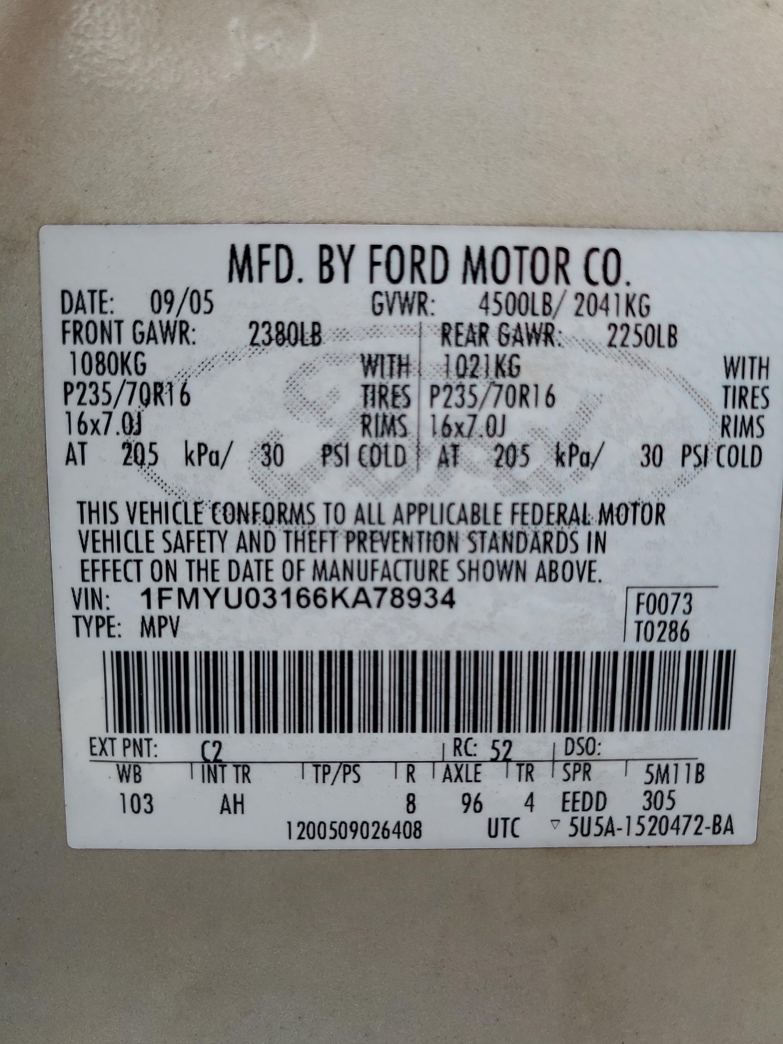 1FMYU03166KA78934 2006 Ford Escape Xlt