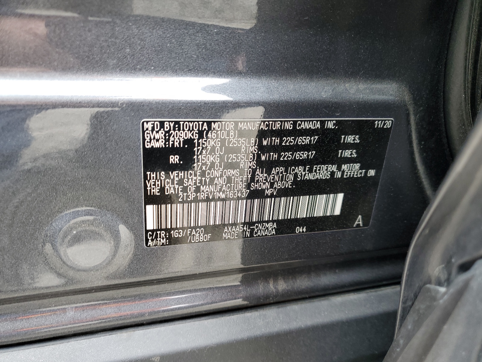 2T3P1RFV1MW163437 2021 Toyota Rav4 Xle