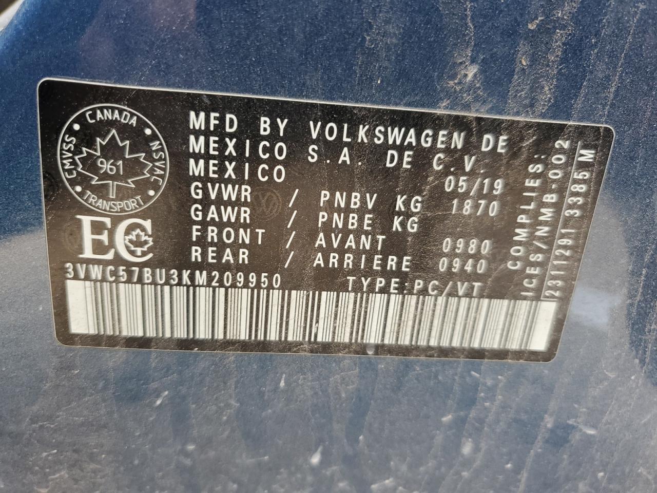 3VWC57BU3KM209950 2019 VOLKSWAGEN JETTA - Image 13