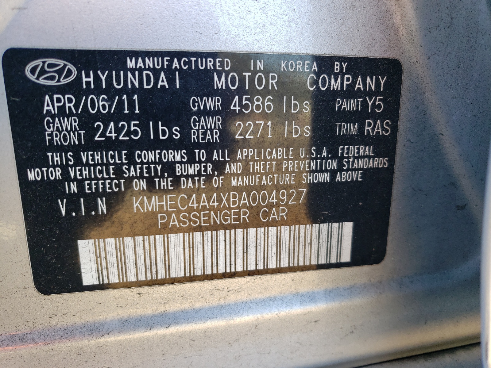 KMHEC4A4XBA004927 2011 Hyundai Sonata Hybrid