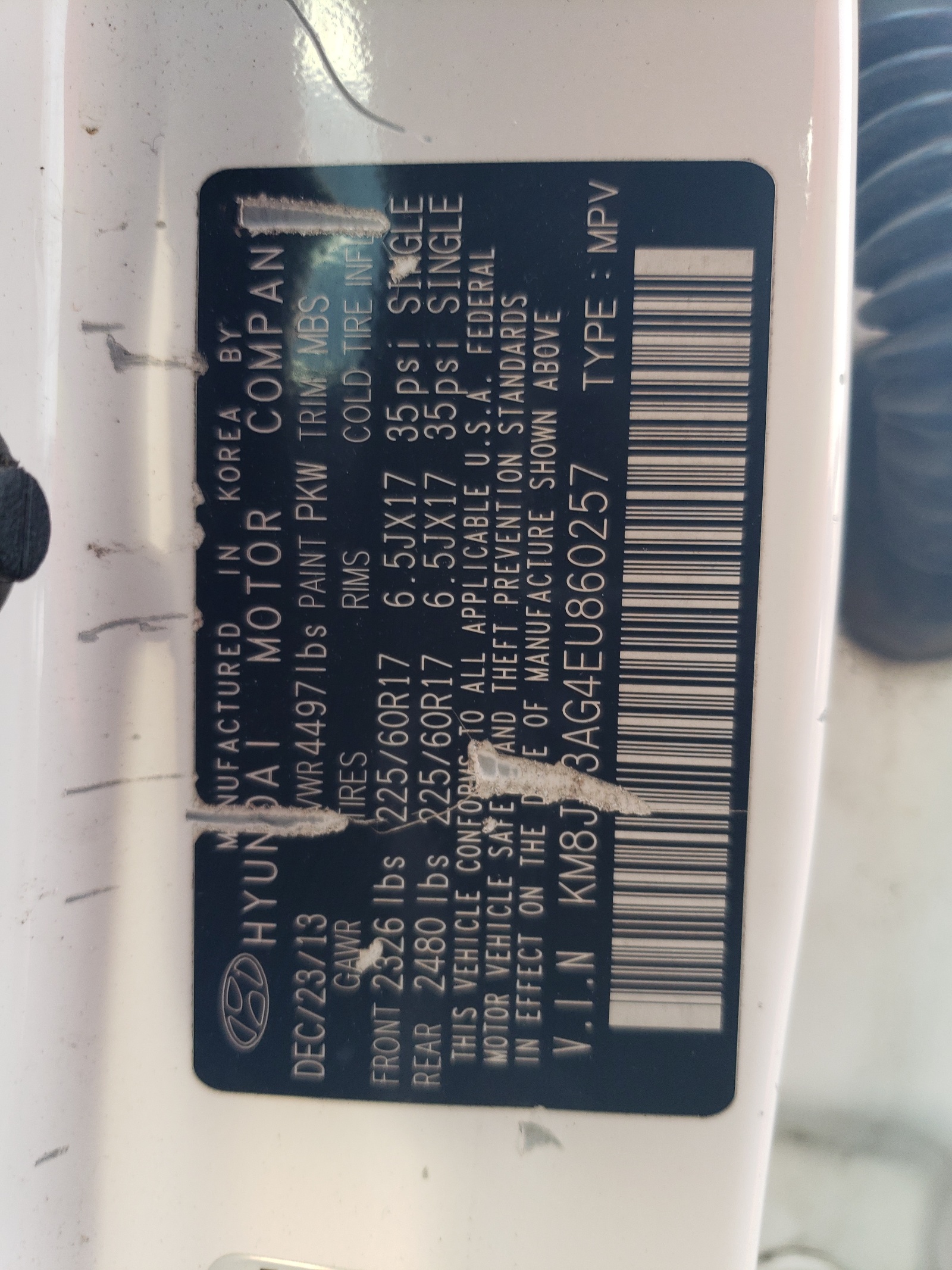 KM8JU3AG4EU860257 2014 Hyundai Tucson Gls