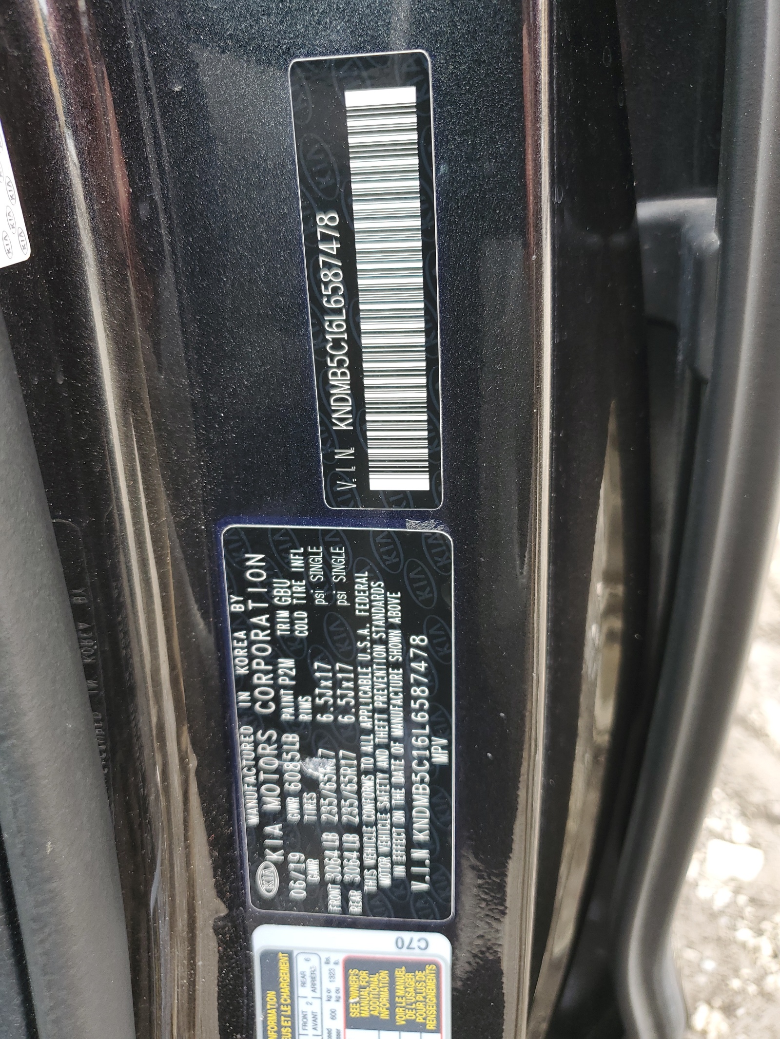 KNDMB5C16L6587478 2020 Kia Sedona Lx