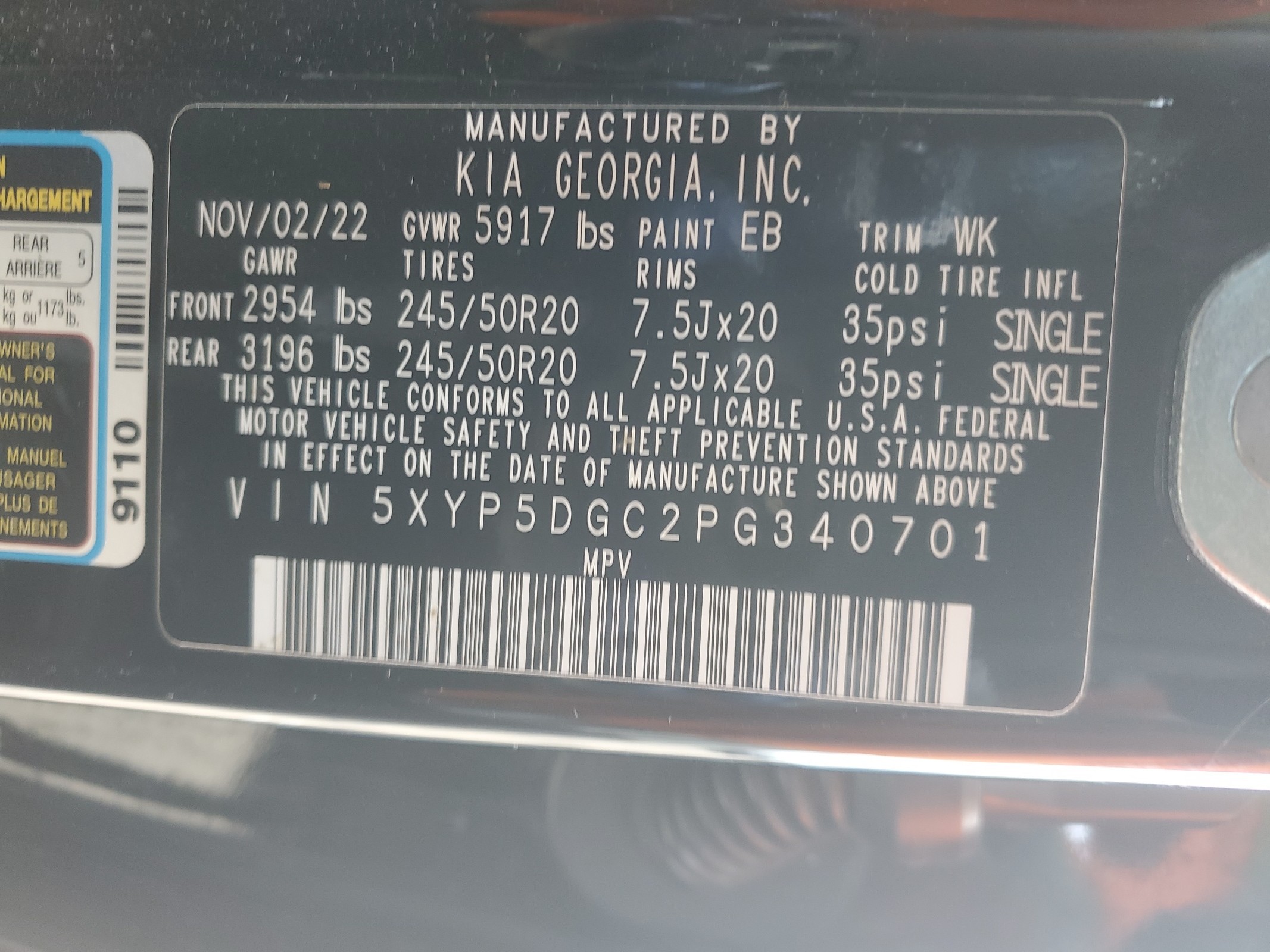 5XYP5DGC2PG340701 2023 Kia Telluride Sx