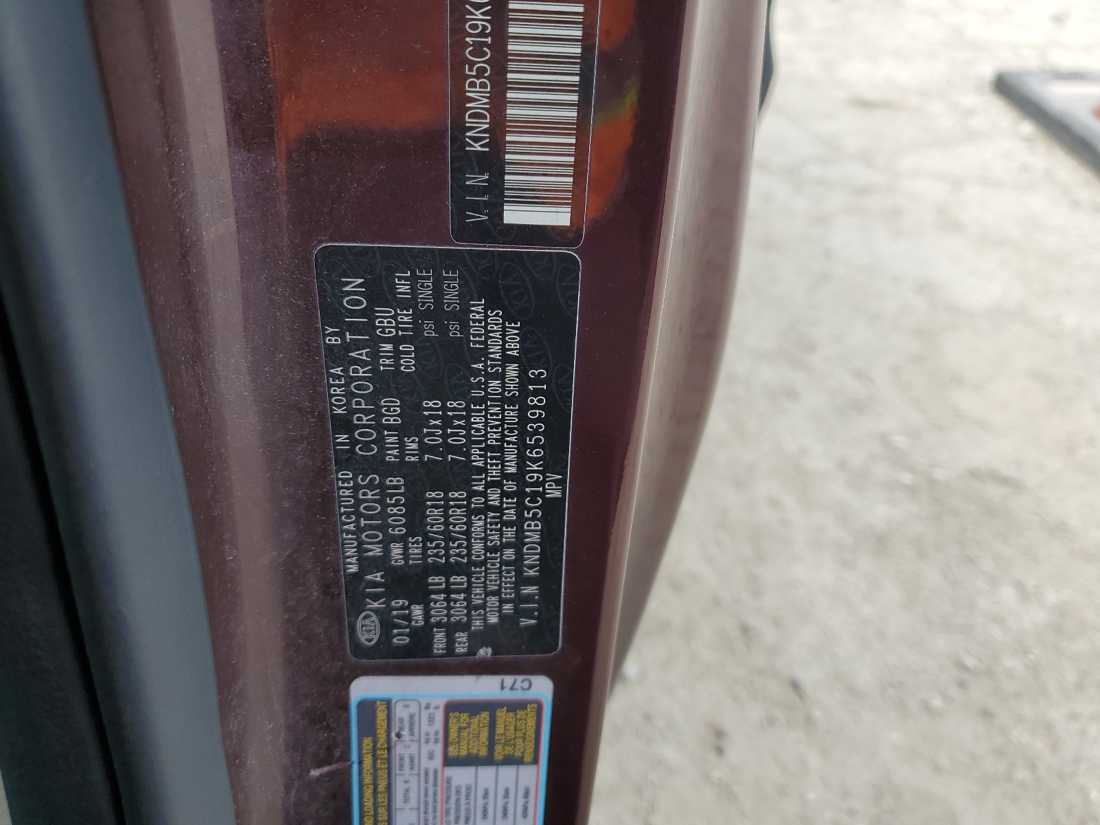 KNDMB5C19K6539813 2019 Kia Sedona Lx