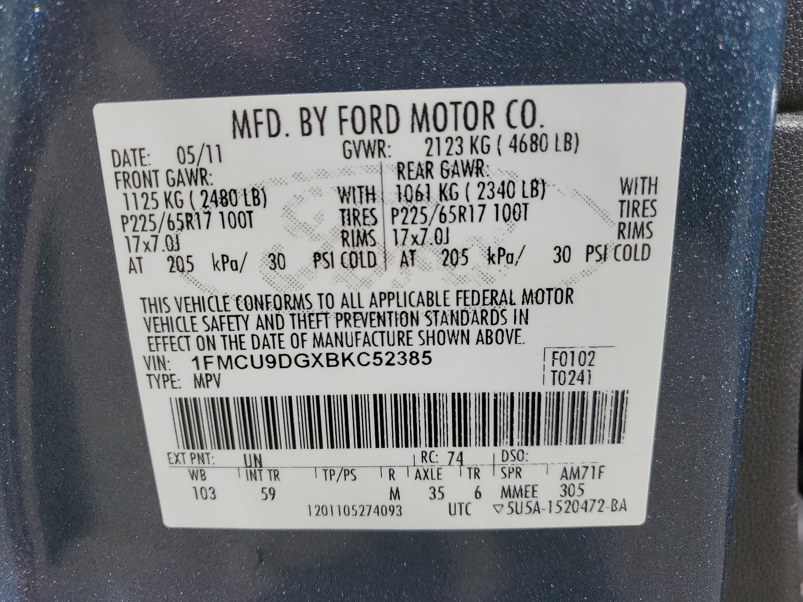 1FMCU9DGXBKC52385 2011 Ford Escape Xlt