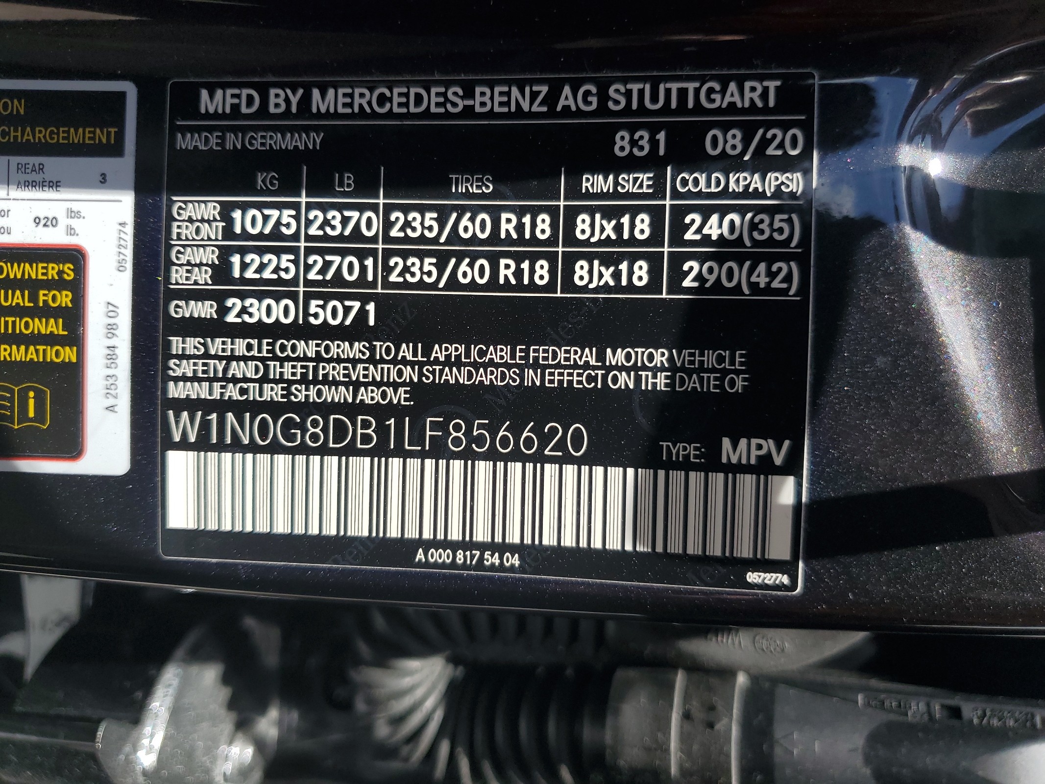 W1N0G8DB1LF856620 2020 Mercedes-Benz Glc 300