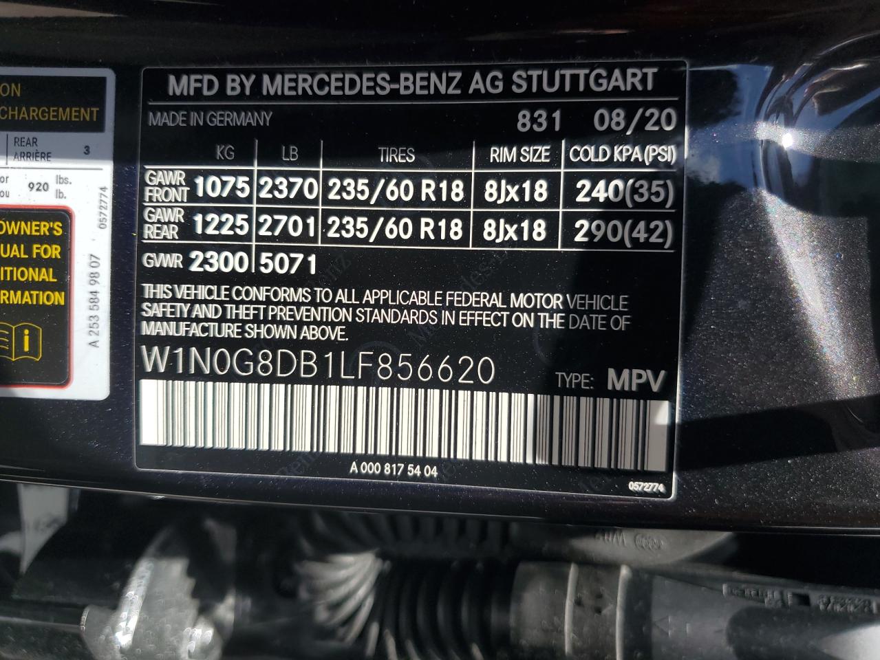 2020 Mercedes-Benz Glc 300 VIN: W1N0G8DB1LF856620 Lot: 64467434