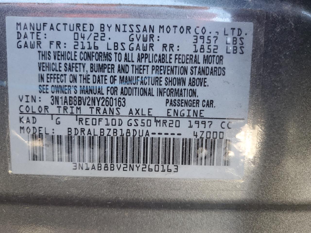 2022 Nissan Sentra S VIN: 3N1AB8BV2NY260163 Lot: 63358874