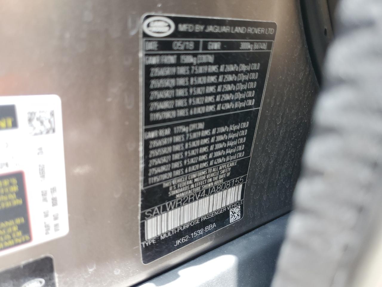 2018 Land Rover Range Rover Sport Hse VIN: SALWR2RV4JA808155 Lot: 61955374