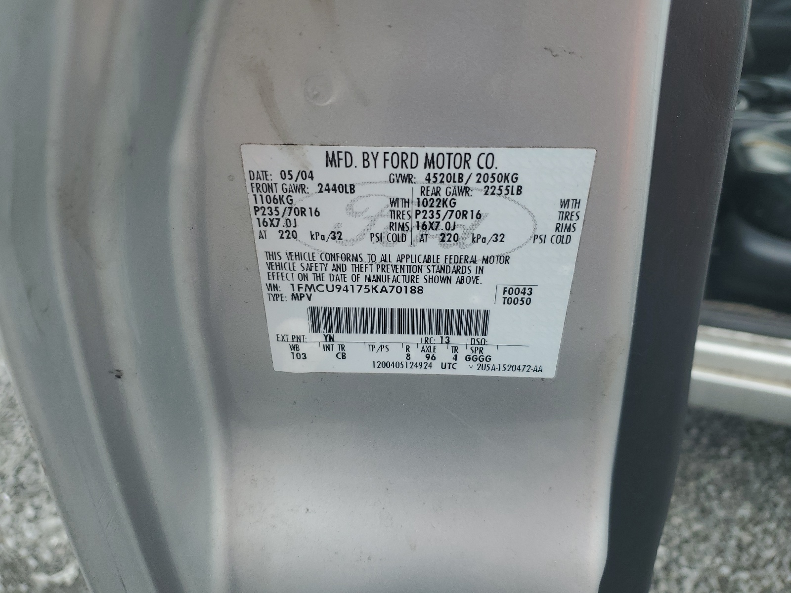 1FMCU94175KA70188 2005 Ford Escape Limited