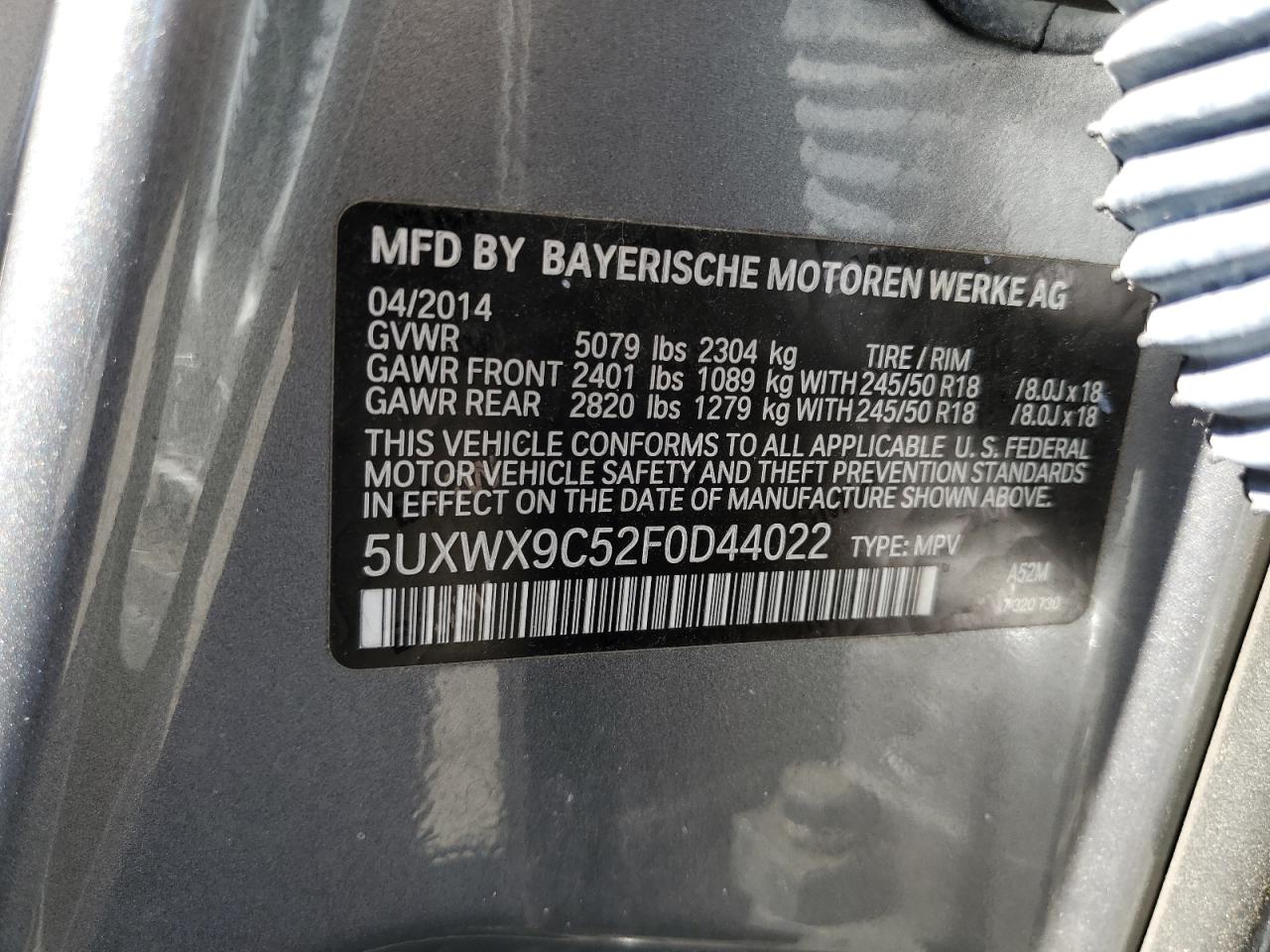 2015 BMW X3 xDrive28I VIN: 5UXWX9C52F0D44022 Lot: 63214624