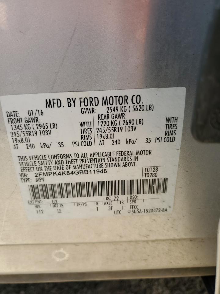 2016 Ford Edge Titanium VIN: 2FMPK4K84GBB11948 Lot: 64663624