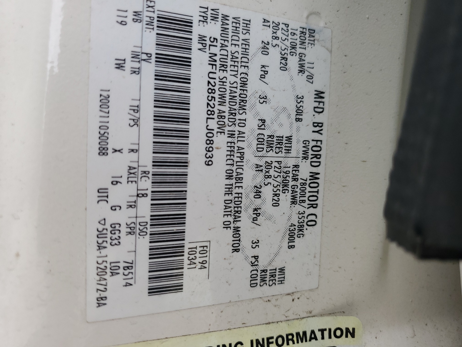 5LMFU28528LJ08939 2008 Lincoln Navigator