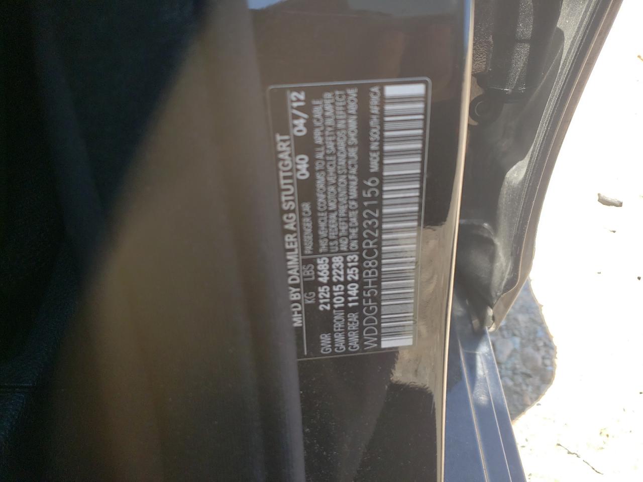 2012 Mercedes-Benz C 350 VIN: WDDGF5HB8CR232156 Lot: 60227574