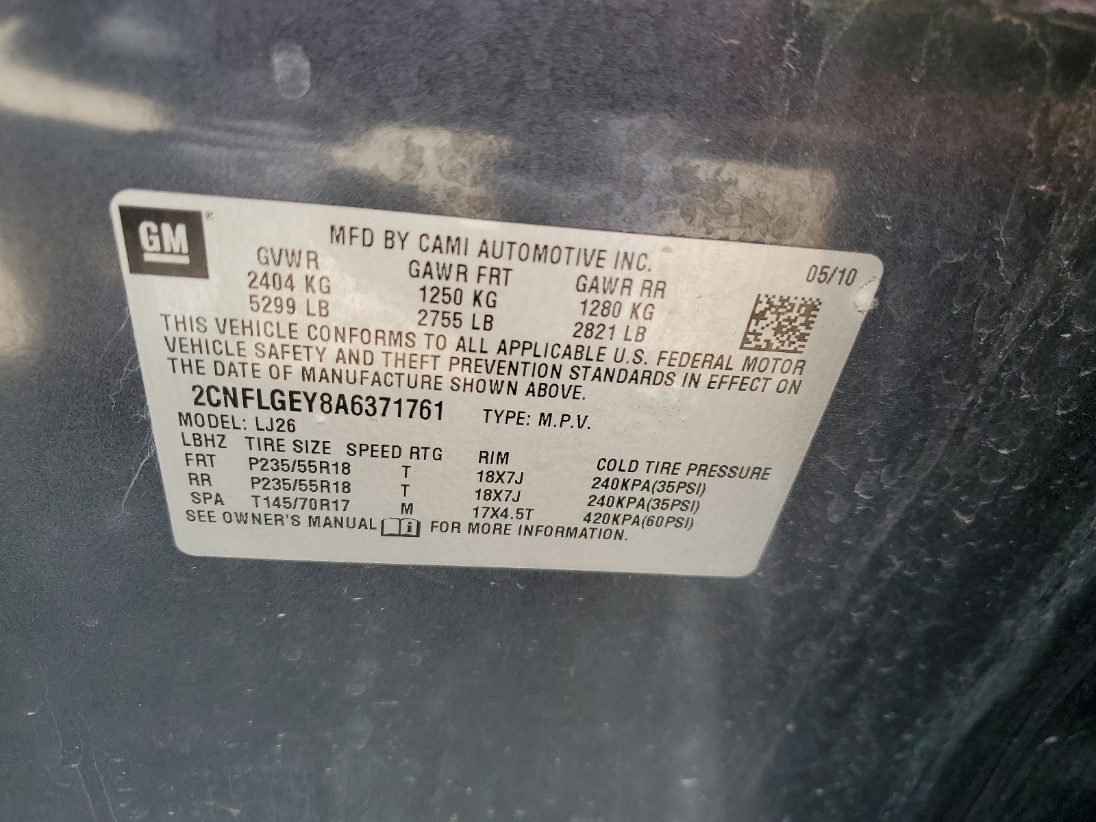 2CNFLGEY8A6371761 2010 Chevrolet Equinox Ltz