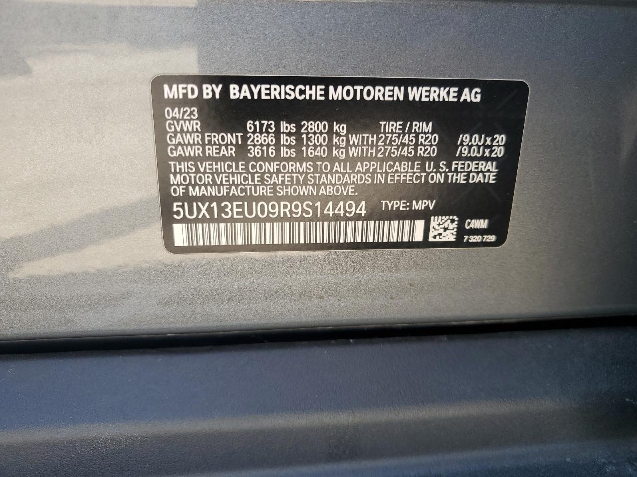 2024 BMW X5 Sdrive 40I VIN: 5UX13EU09R9S14494 Lot: 63724964