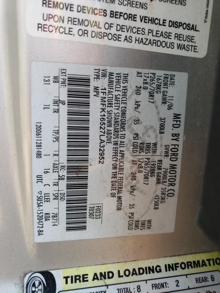 2007 Ford Expedition El Xlt VIN: 1FMFK16527LA32952 Lot: 64524544